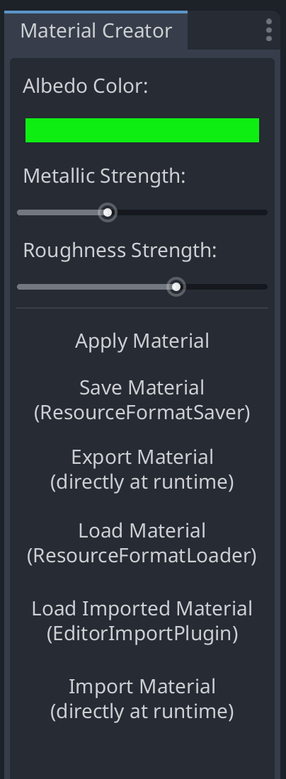 Material Creator Plugin Dock